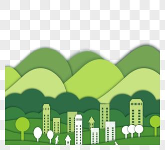 绿色剪纸环保保护环境镇子高清图片