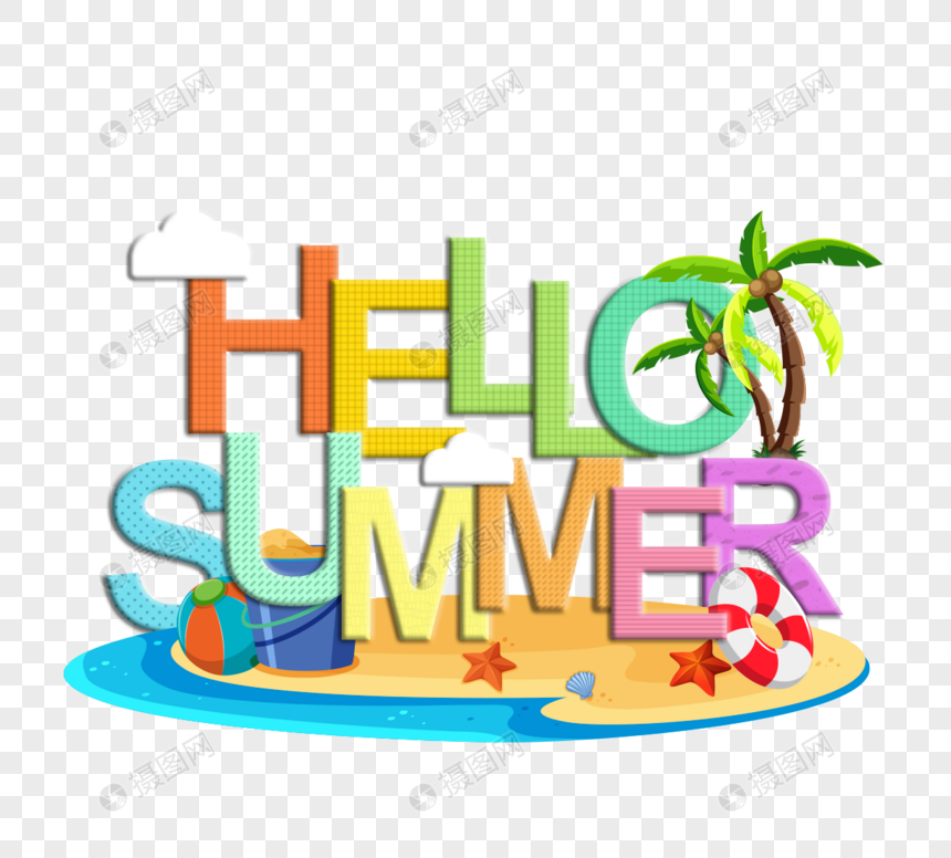 夏日海滩彩色格子风格创意字体