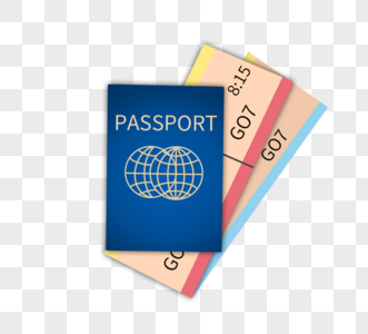 卡通手绘护照飞机机票图红色高清图片素材