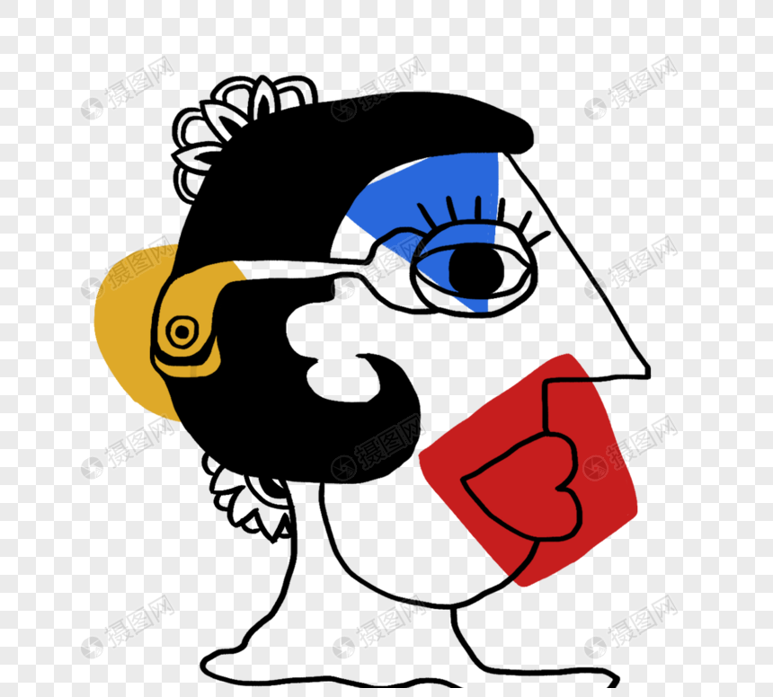 创意抽象人物时尚侧脸彩色几何装饰画