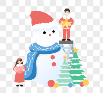 平圣诞树礼物雪人图高清图片