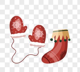 手绘可爱卡通红色圣诞节手套袜子图片