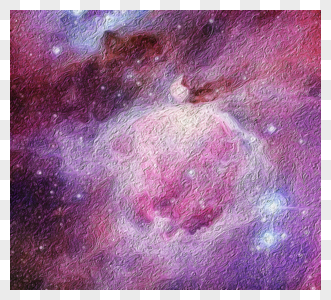 唯美紫红色星云手绘油画笔触星空图片