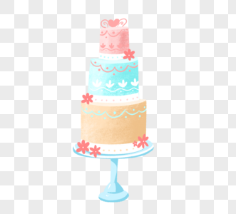 彩色手绘婚礼多层蛋糕元素图片