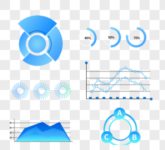 蓝色渐变商务可视化图标组图高清图片