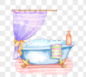 水彩画浴室浴盆手绘图片
