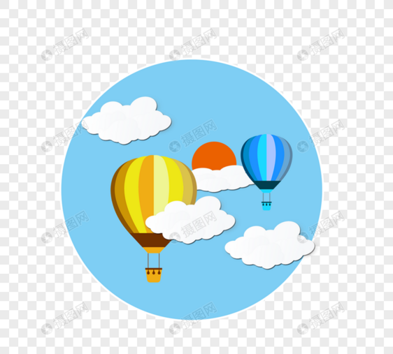 热气球扁平化卡通矢量元素图片