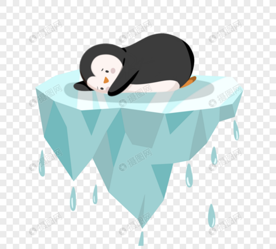 手绘风格冰川融化企鹅元素图片