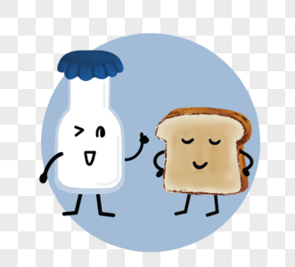 牛奶面包食物卡通可爱拟人元素图片