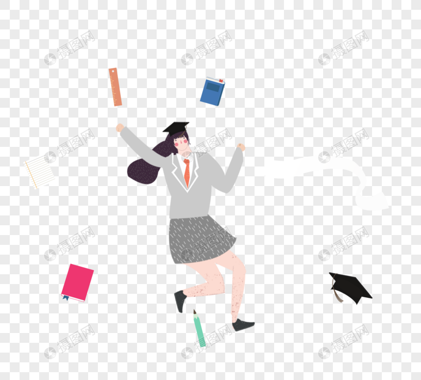 卡通女大学生扔一本书