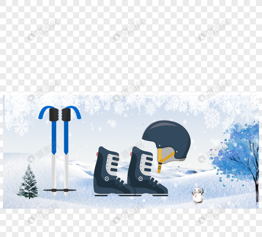 卡通冬季滑雪设备元素图片