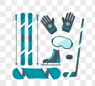 蓝色卡通手绘滑雪服装设备图片