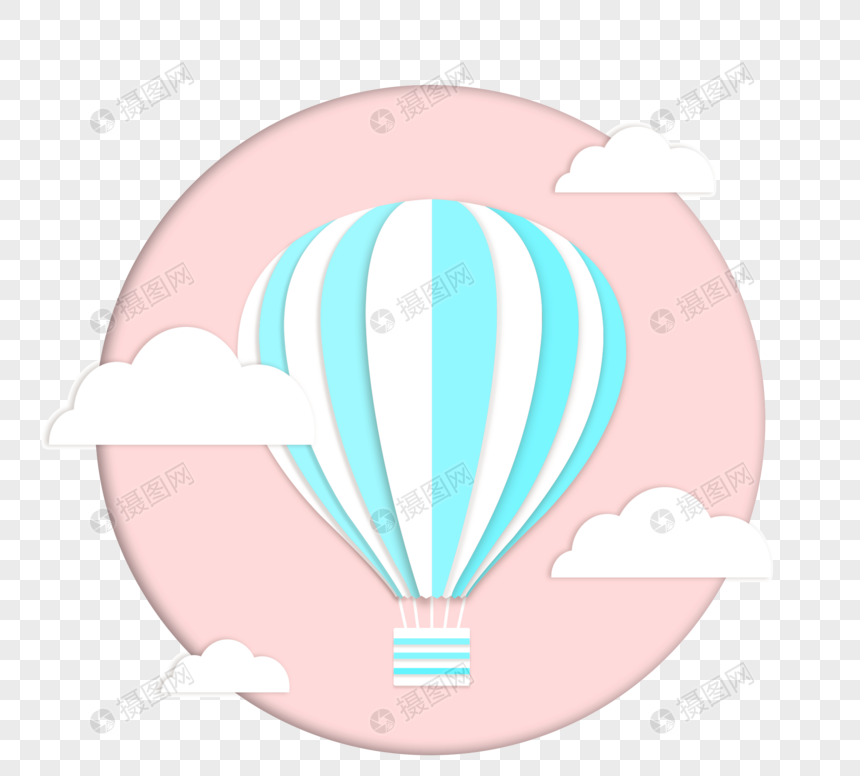 蓝色折纸风格热气球元素图片