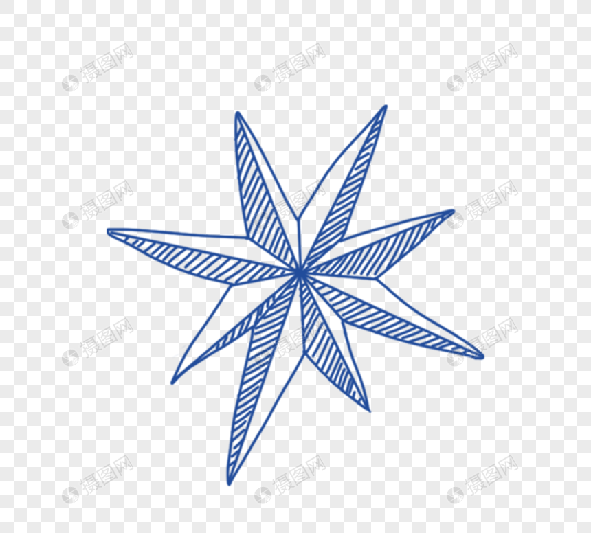 手绘蓝色线描北斗星型冰晶元素图片