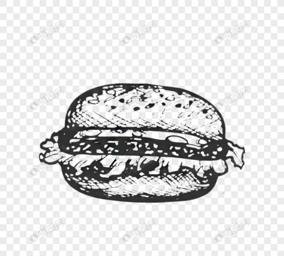 黑色手绘蔬菜和切片肉面包汉堡图片