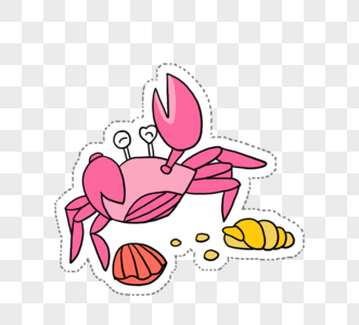 粉红色卡通螃蟹和贝壳海螺图片