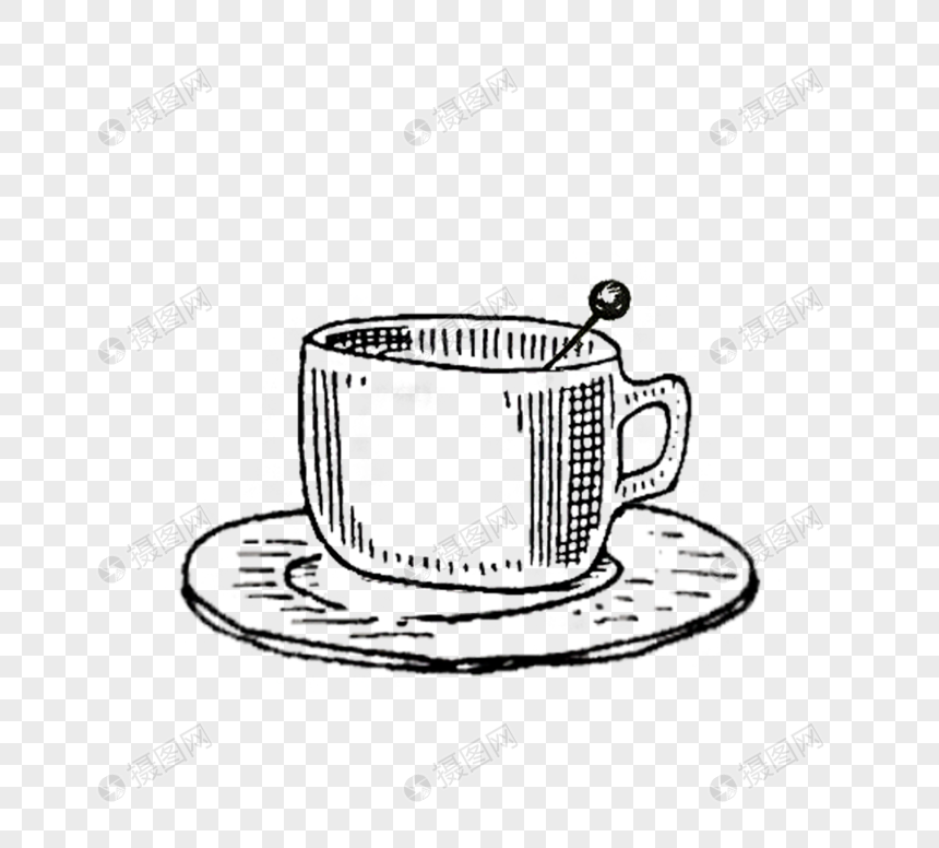 黑色手绘素描咖啡杯元素
