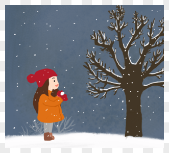 冬季树下玩雪图片