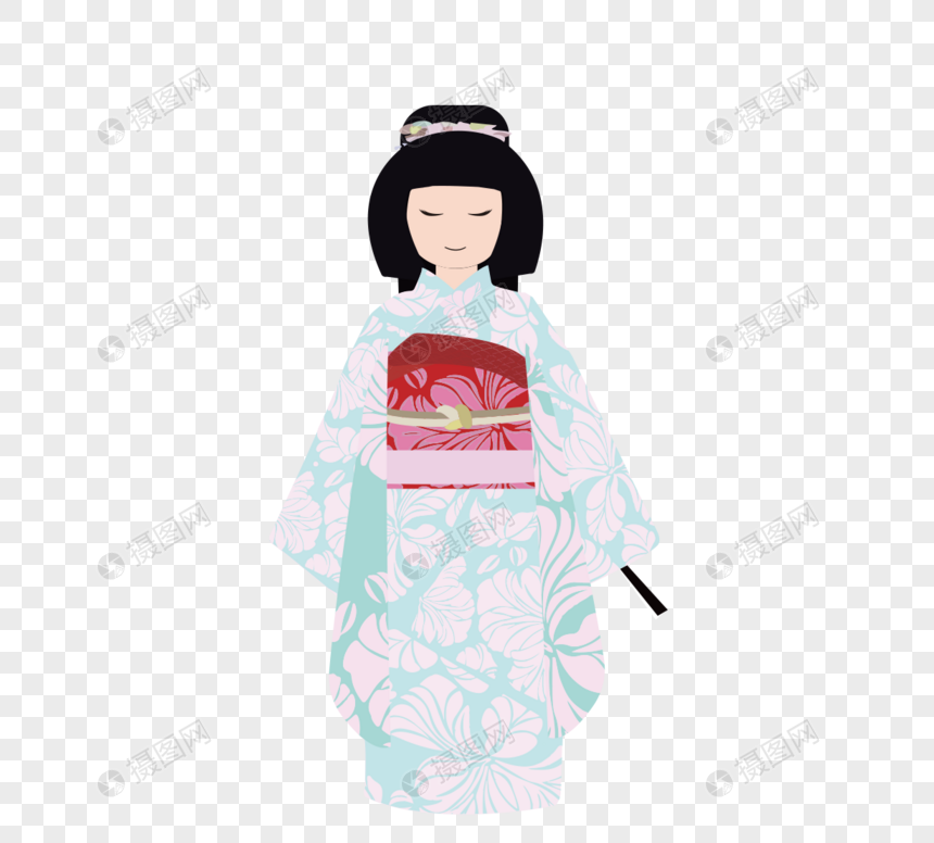 卡通日式女性和服元素元素素材下载 正版素材 摄图网