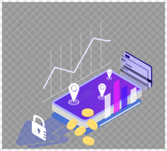 电子支付等距2.5d效果移动手机元素图片