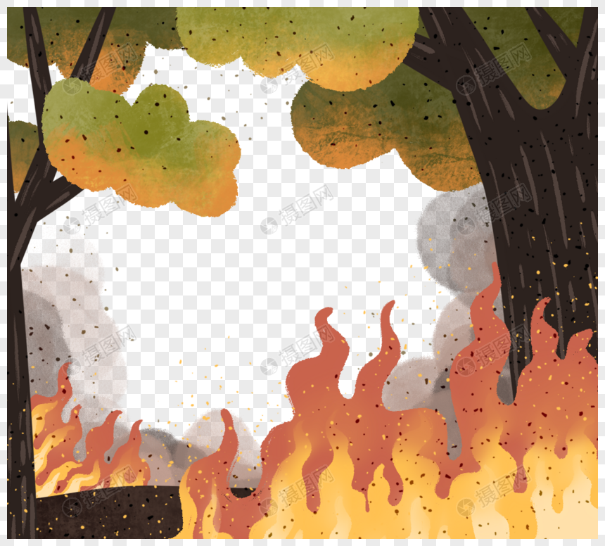 彩色手绘森林大火元素