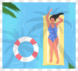 小清新色卡通扁平化夏季度假运动游泳插图元素psd格式图片