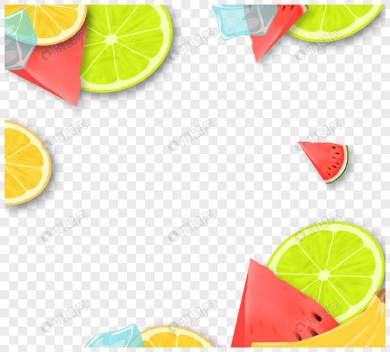 夏天夏天绿色菠萝黄色柠檬红色西瓜水果图片