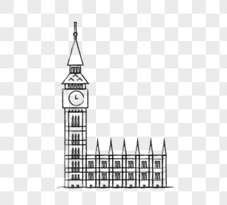 英国英式大本钟手绘创意建筑元素图片素材