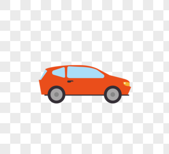 汽车橘色扁平侧面元素图片
