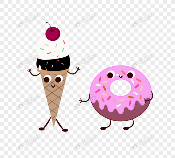 可爱卡通拟人冰淇淋甜甜圈食物元素图片