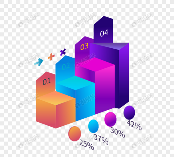 渐变紫色箭头立体矩形图表图片