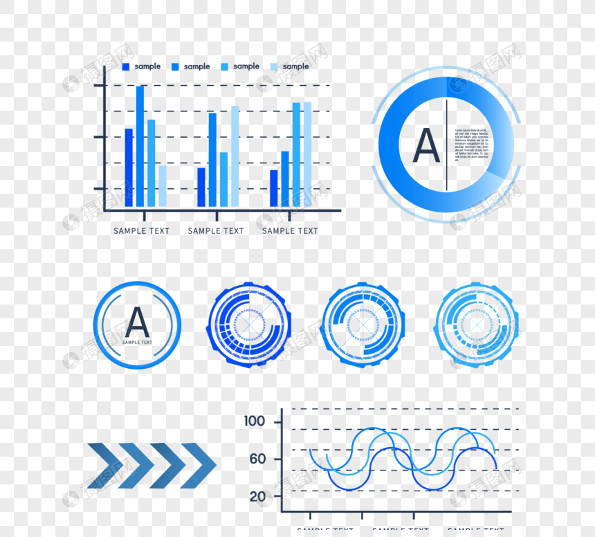 简约蓝色商务可视化图表组图图片