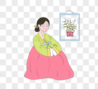 卡通手绘韩国传统服饰图片