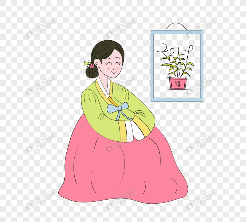 卡通手绘韩国传统服饰图片