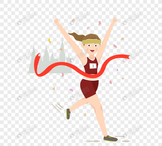 酒红色扁平风英国女孩马拉松运动元素图片