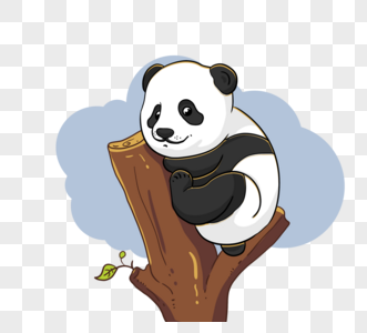 树上可爱手绘黑白熊猫图片