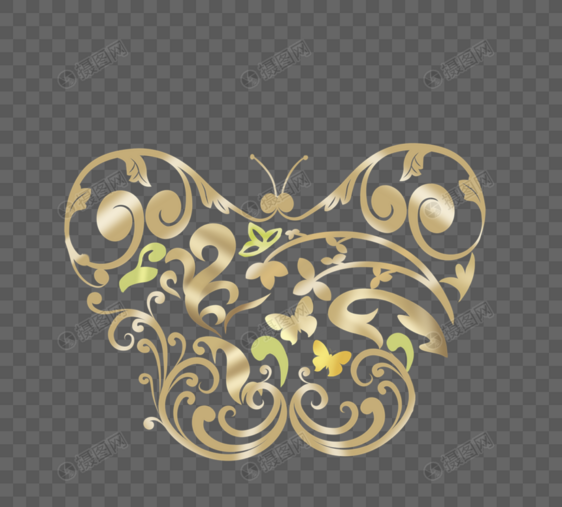 蝴蝶形状巴洛克式金色装饰花图片
