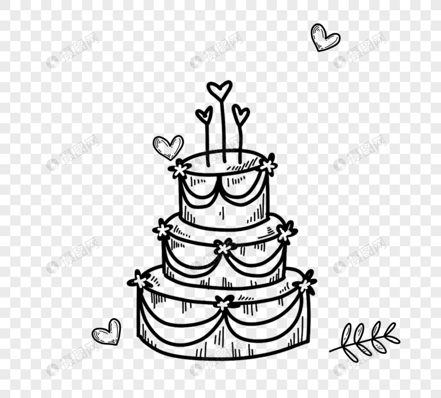 手绘黑色线描生日小蛋糕