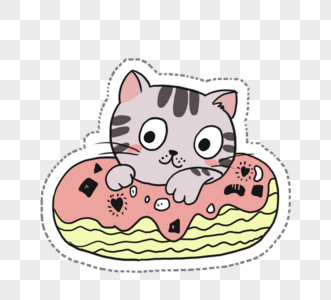 手绘可爱卡通小动物猫咪甜甜圈元素图片