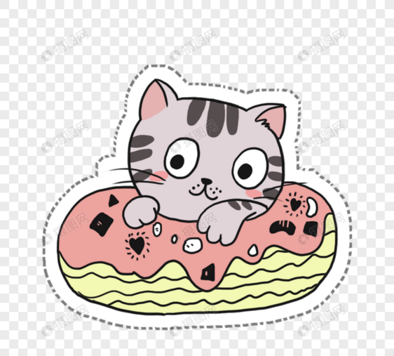 手绘可爱卡通小动物猫咪甜甜圈元素图片