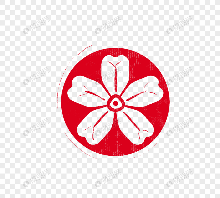 日本红色圆形樱花印章元素