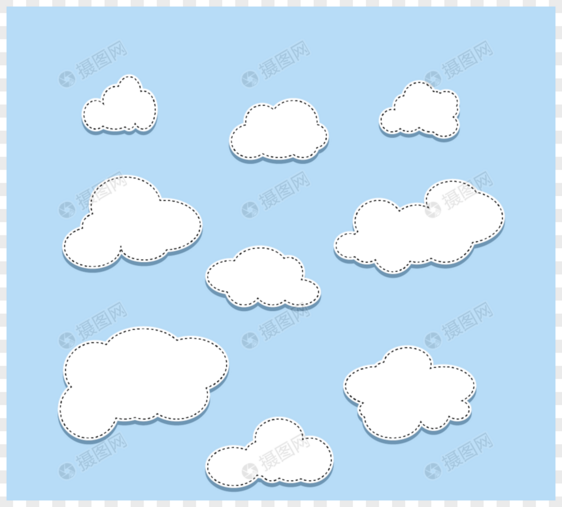 轮廓缝线贴纸风格白云矢量图图片