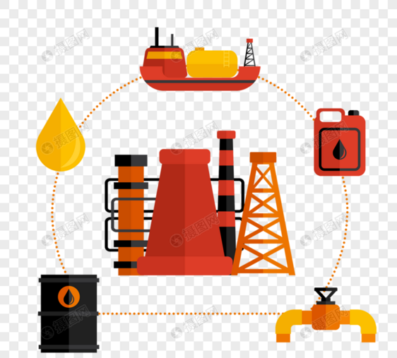 卡通手绘环绕式石油运输信息图图片