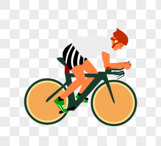手绘骑自行车运动男孩扁平元素图片