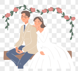 韩式配色手绘小清新风格玫瑰恋爱新婚夫妇元素图片
