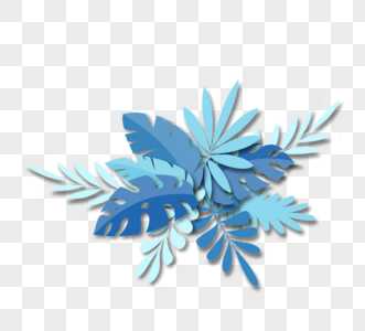 剪纸风格蓝色调热带植物图片