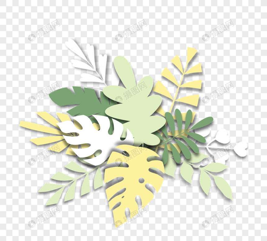 剪纸风格植物搭配装饰