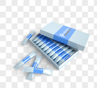 蓝色袋粉药盒3d元素图片