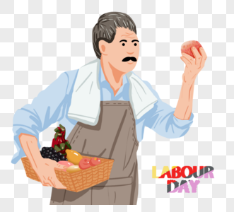 蓝色收水果农民劳动节人物设计图片