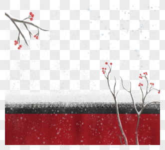 中国风红墙雪花元素图片